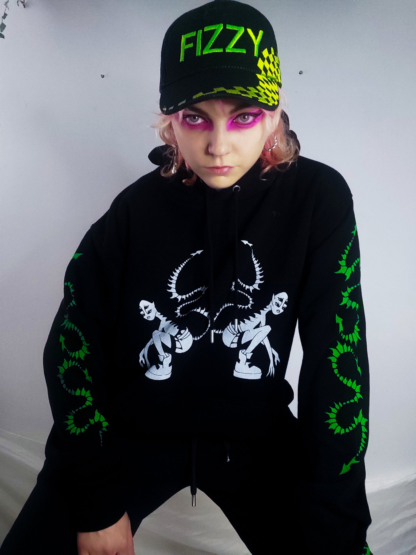 Hand printed Creature Hoodie, organic cotton. Green