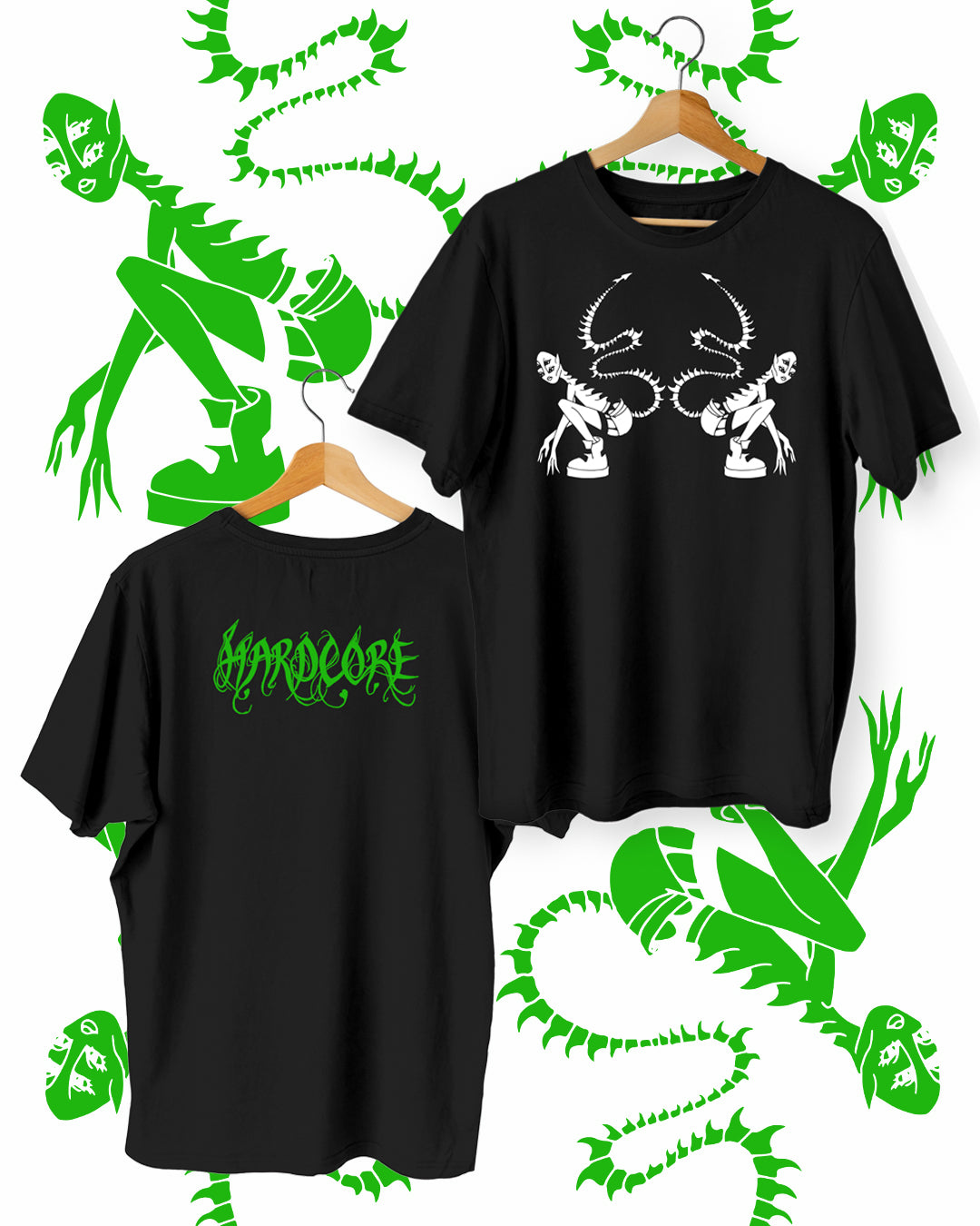 Hand printed Green Hardcore CREATURE tee's